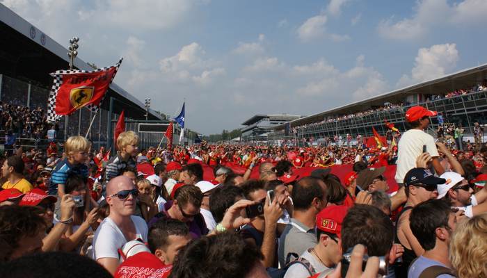 Fans at a Formula 1 grand prix trackside